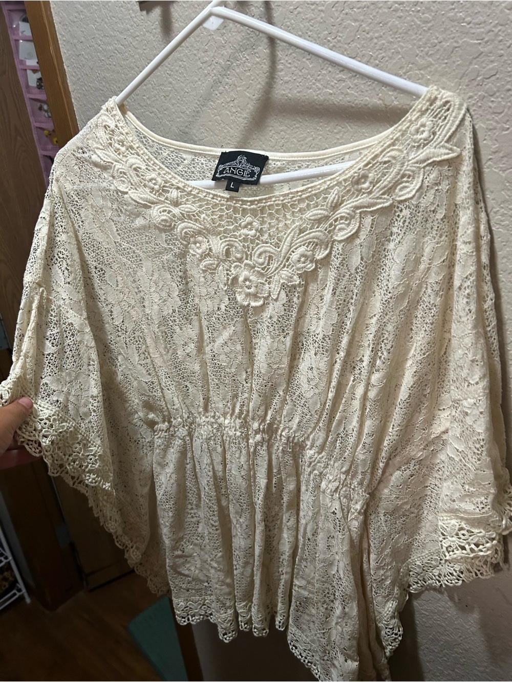 Angie Cream Crochet Lace Peasant Blouse